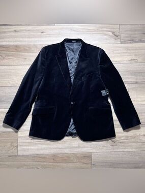 JF J.Ferrar Mens Slim Fit Velvet One-Button Blazer Size XXL Black